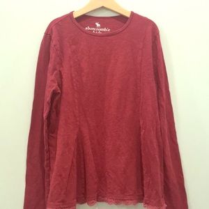 long sleeve burgundy shirt w/ lace border